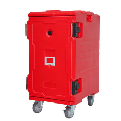 User Friendly Thermos Food Carrier 120L 5 Layers  Insulated Food Pan Carrier Wheels Red